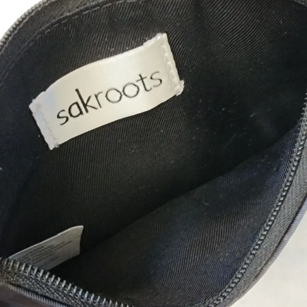 Sakroots Coin Purse Keychain ID Card Holder Black Grey Floral Art